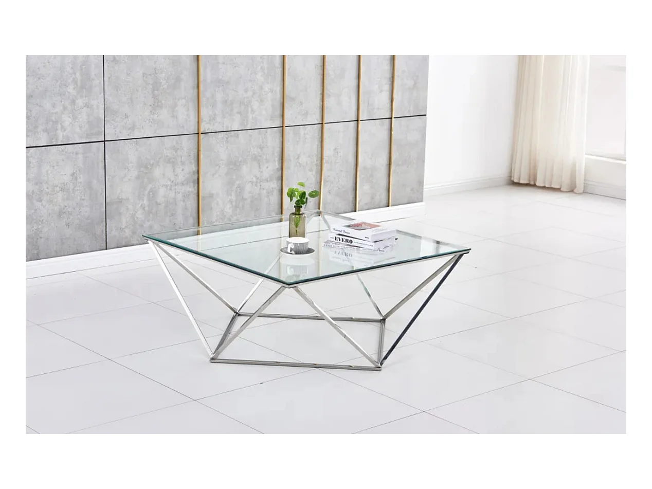 Table Basse ALINA Chrome plateau en verre trempé 80x80x45 cm