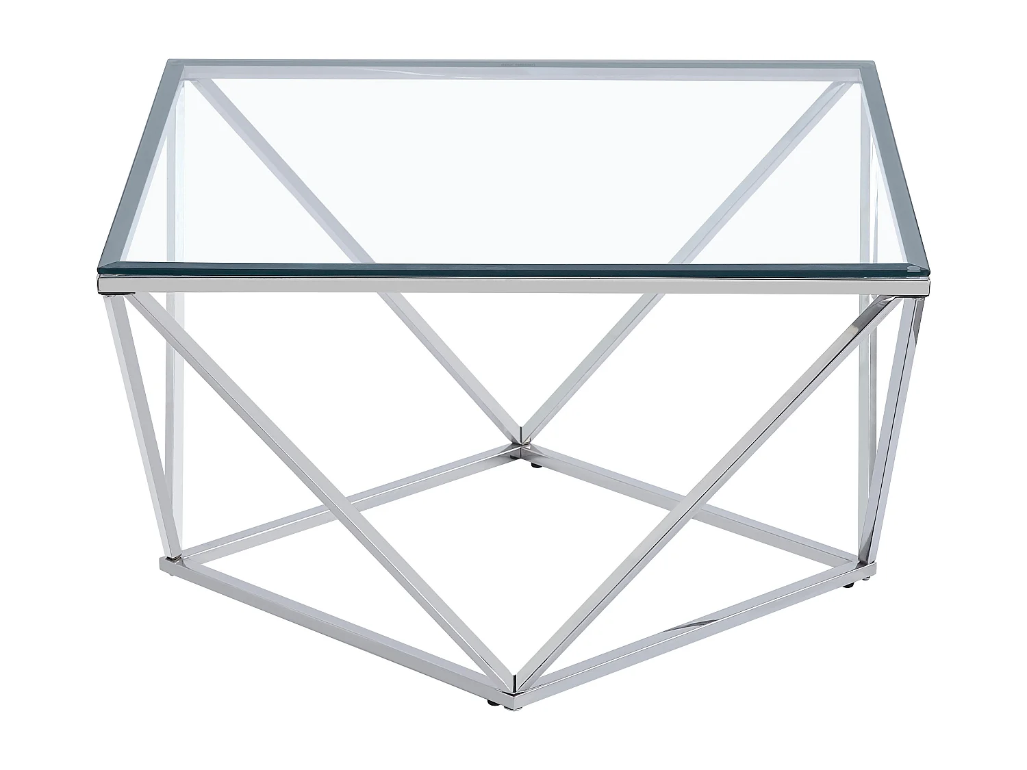 Table Basse ALINA Carrée Plateau Verre Trempé Transparent Pieds Chrome 80x80x45cm