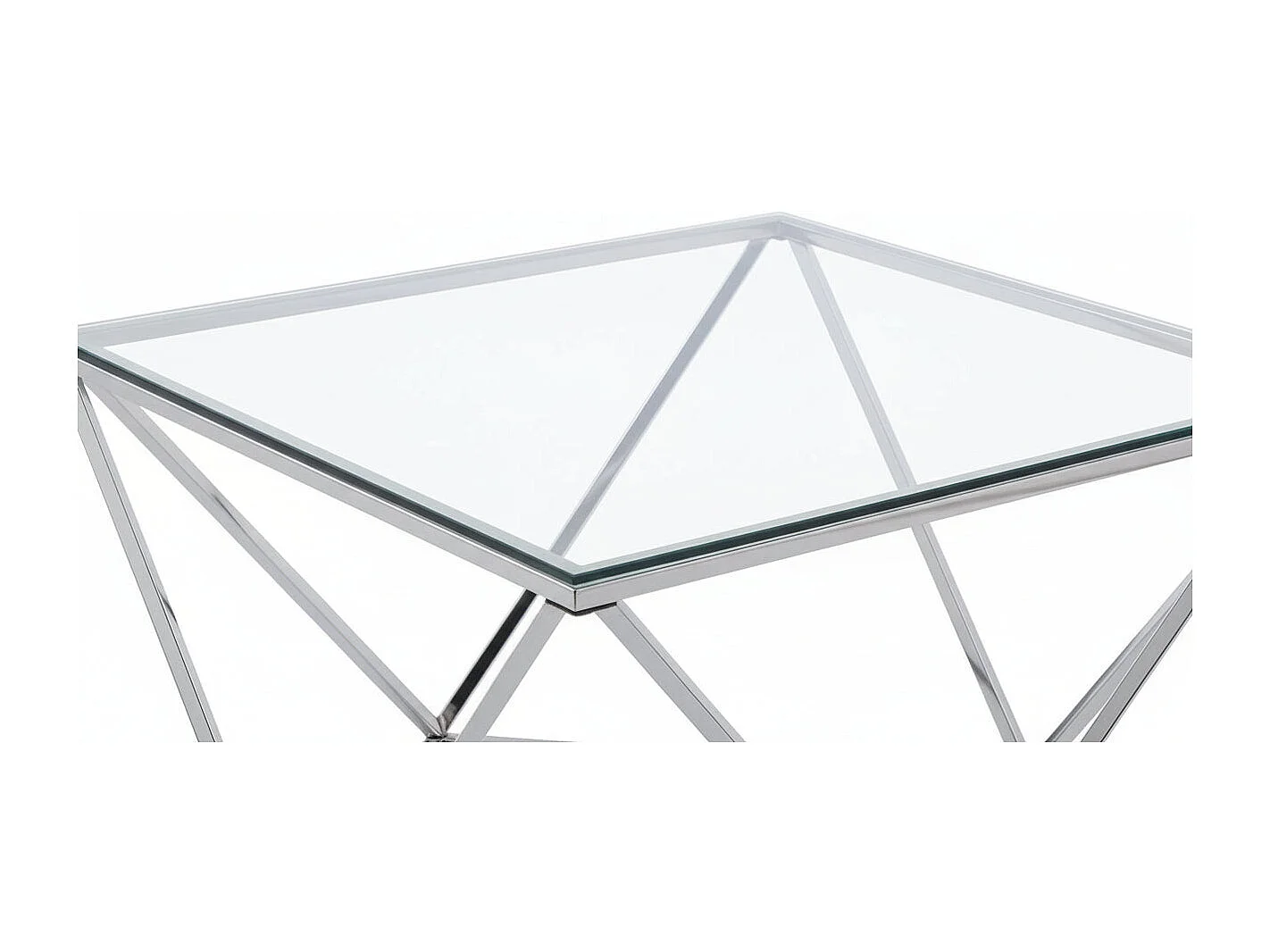 Table Basse ALINA Carrée Plateau Verre Trempé Transparent Pieds Chrome 80x80x45cm