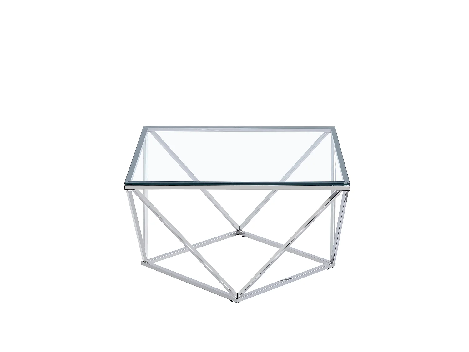 Table Basse Carrée Plateau Verre Trempé Transparent Pieds Chrome 80x80x45cm
