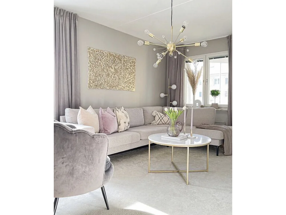 Table basse ronde LORIE Gold plateau en verre D90 cm