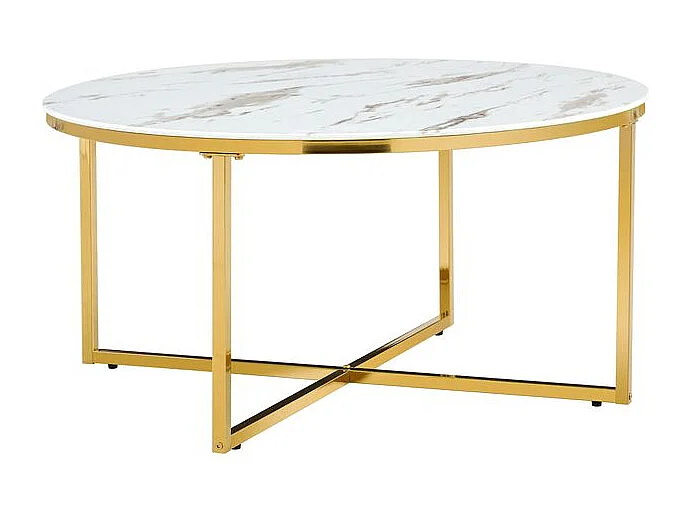 Table basse ronde LORIE Gold plateau en verre D90 cm