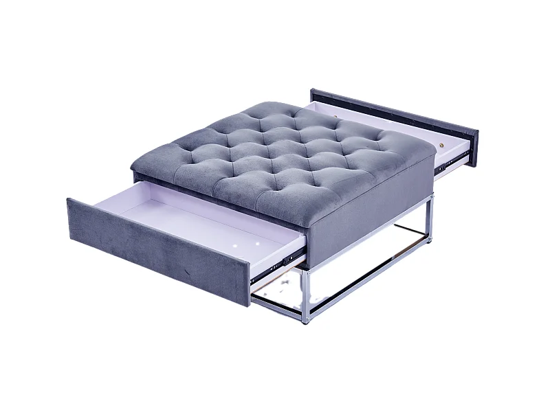 Table Basse rangements TIROIRS plateau velours capitonné