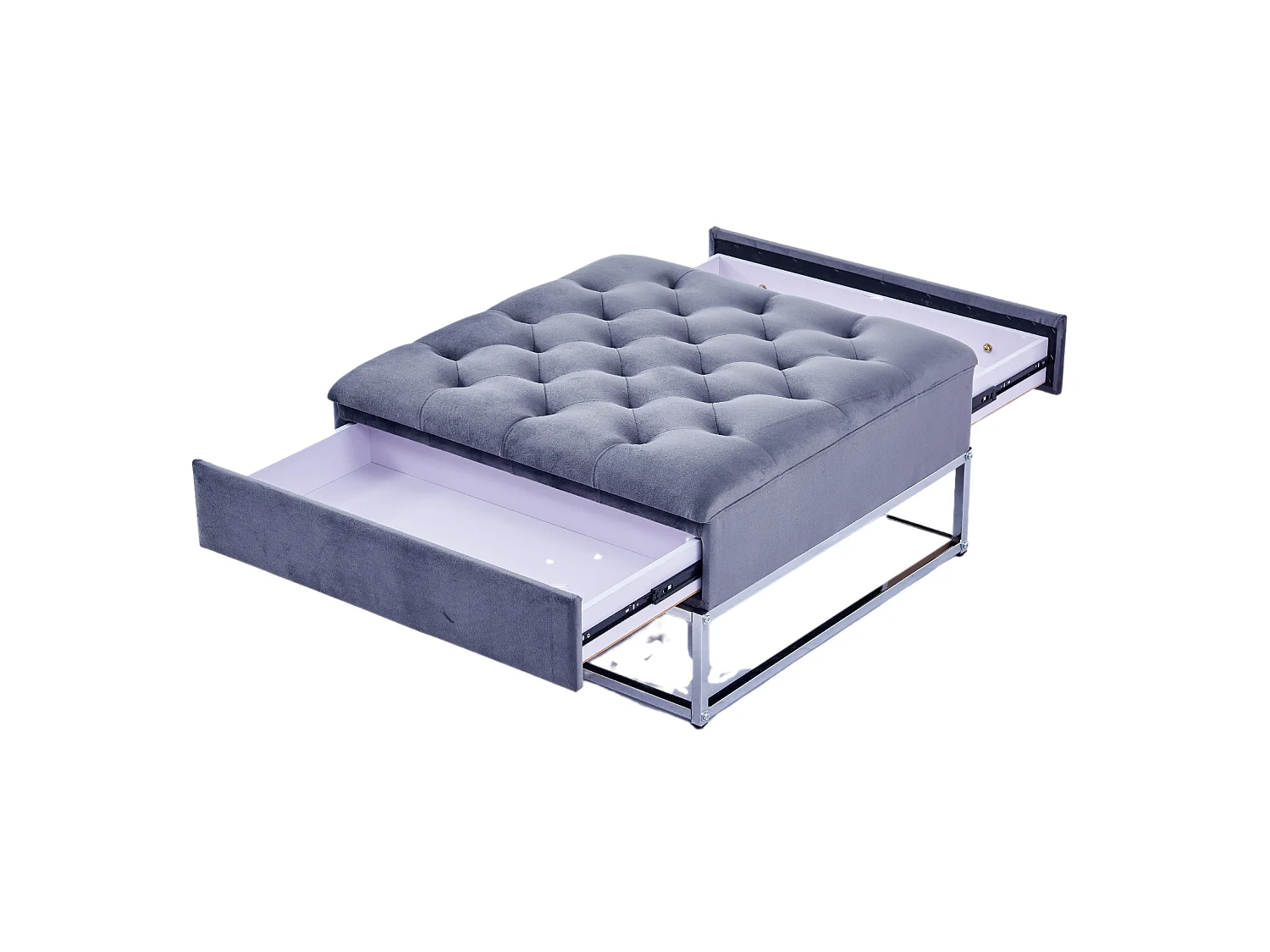 Table Basse rangements TIROIRS plateau velours capitonné