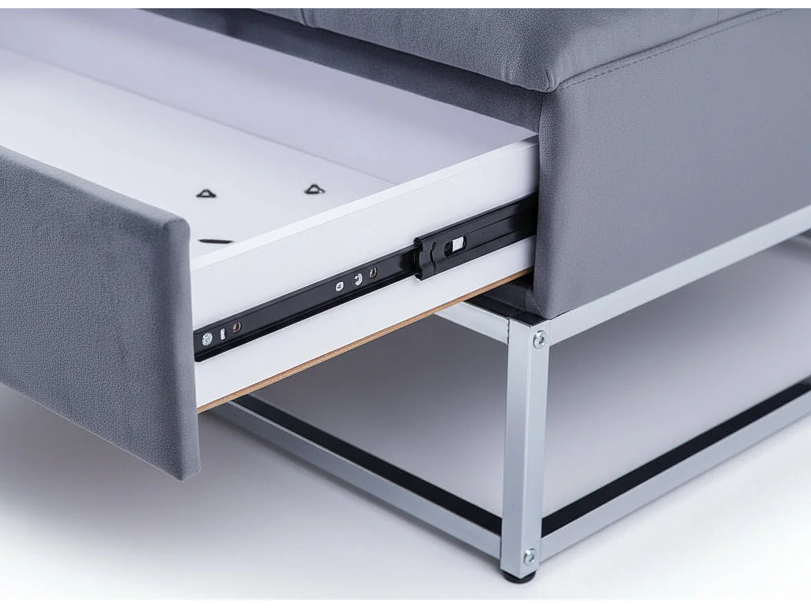 Pouf Coffre TIROIRS Carré Plateau Velours Capitonné Gris 80x80x43cm 2 Tiroirs