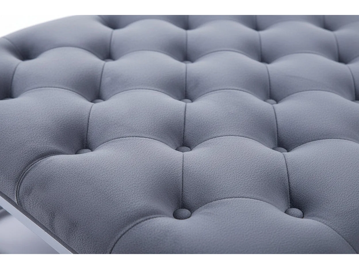 Pouf Coffre TIROIRS Carré Plateau Velours Capitonné Gris 80x80x43cm 2 Tiroirs