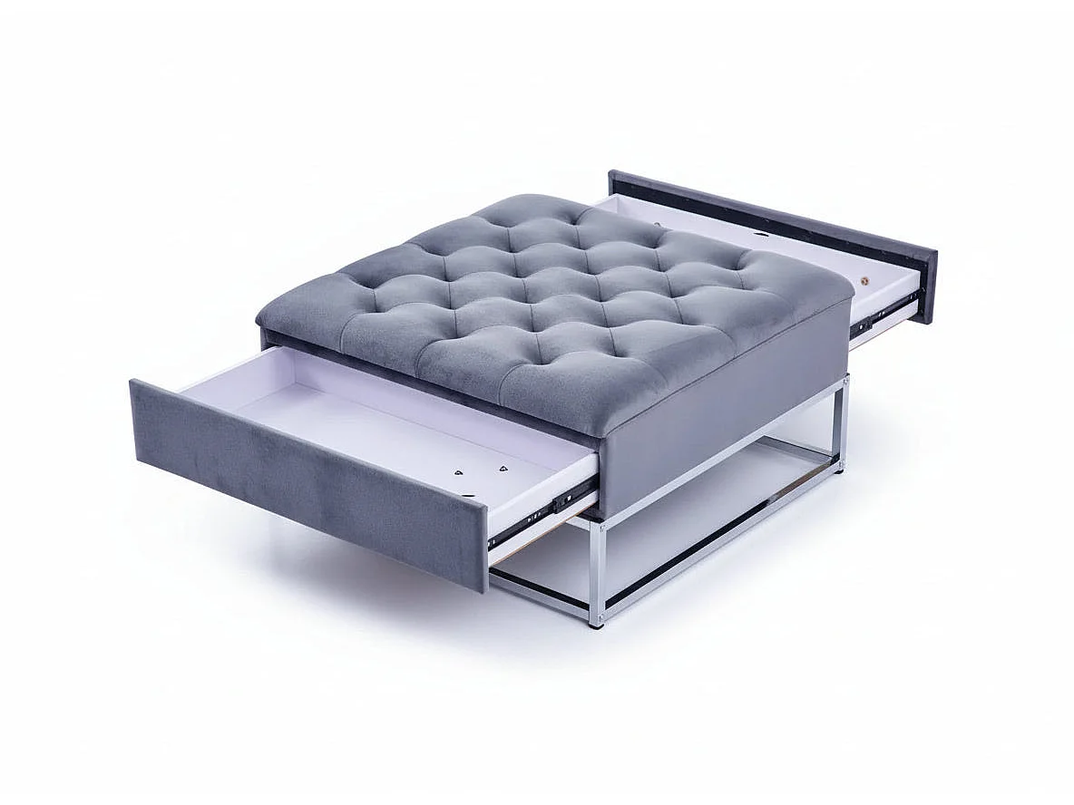 Table basse pouf velours gris 80x80 cm - CAPITONNE