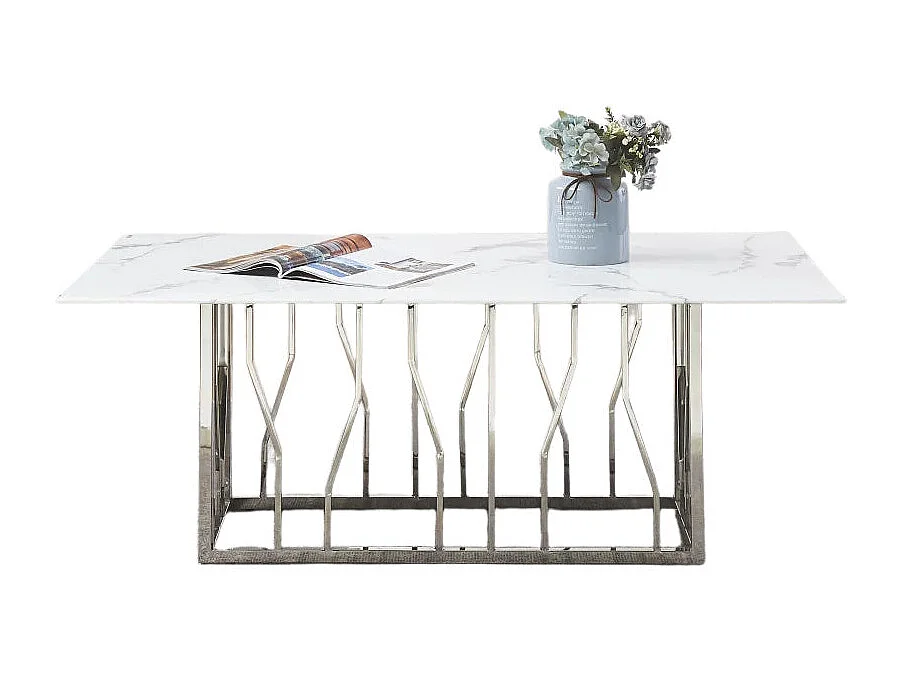 Table basse PORTOFINO plateau en verre effet marbré 120x70x45 cm