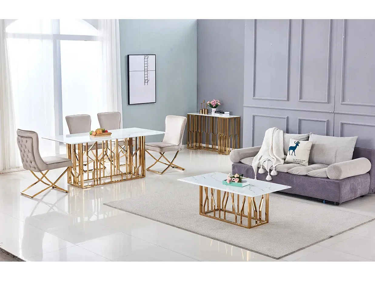 Table basse PORTOFINO plateau en verre effet marbré 120x70x45 cm