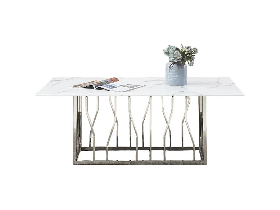 Table basse PORTOFINO plateau en verre effet marbré 120x70x45 cm