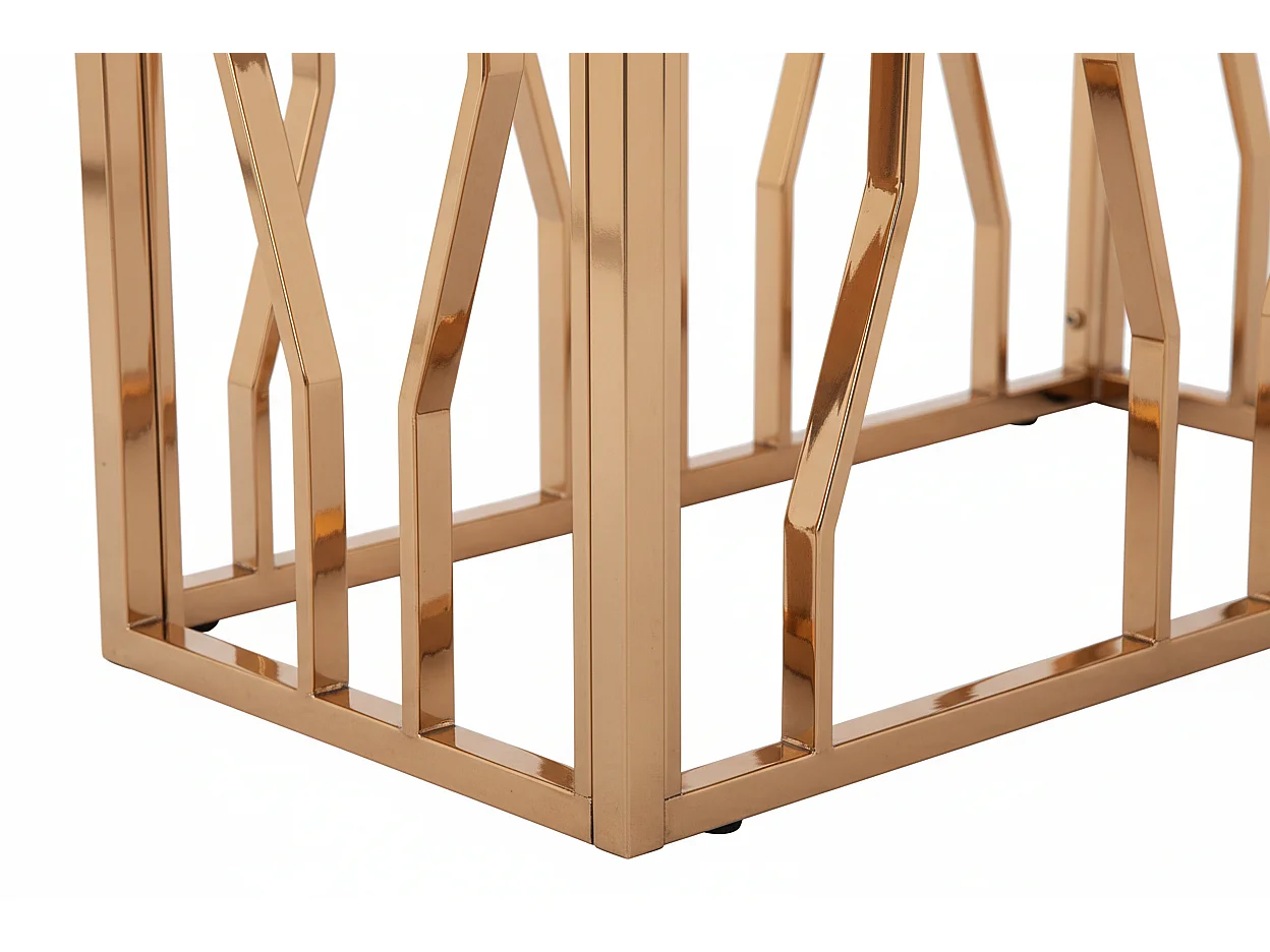 Table Basse PORTOFINO Plateau Verre Trempé Effet Marbré Blanc Pieds Gold 120x70x45cm