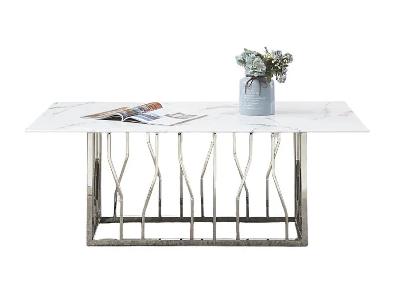 Table basse PORTOFINO plateau en verre effet marbré 120x70x45 cm