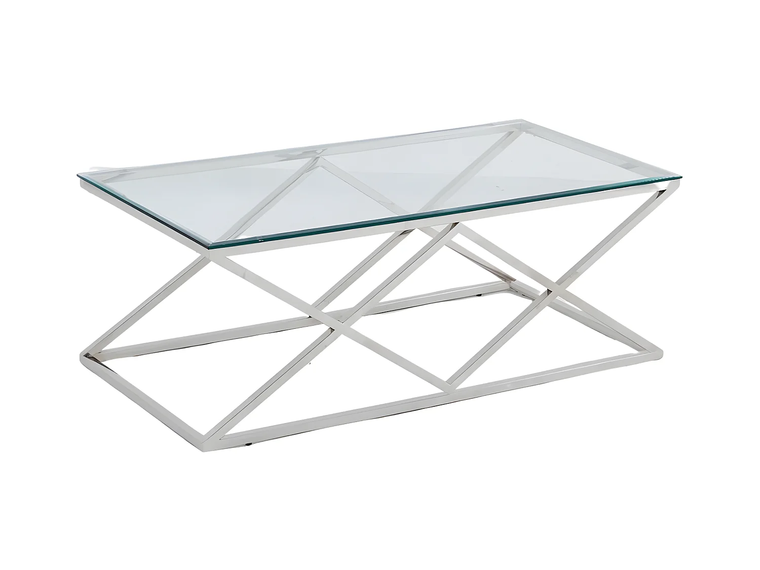 Table basse triangle chrome 120cm verre marbré blanc 120x60 cm