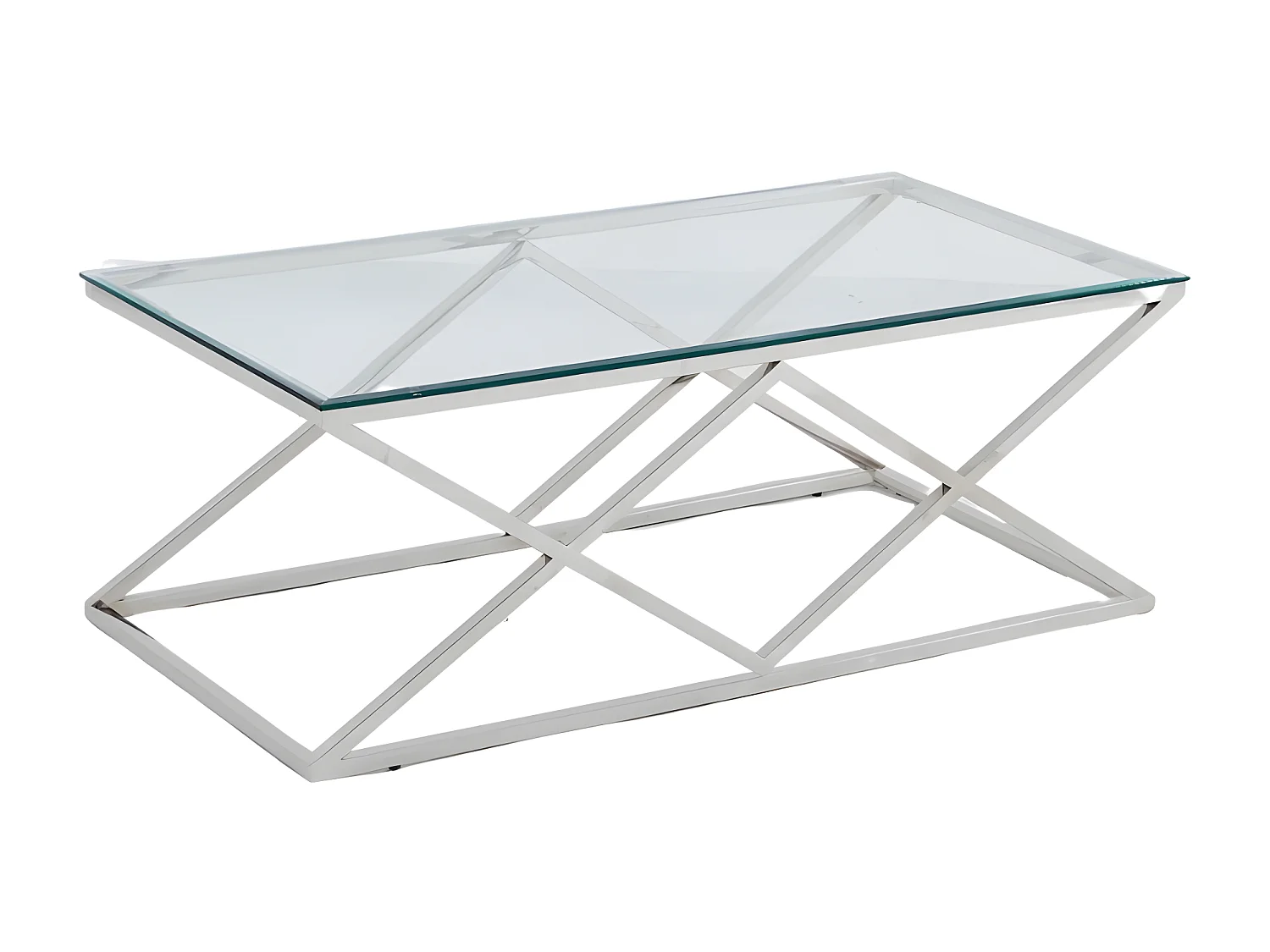Table basse triangle chrome 120cm verre marbré blanc 120x60 cm