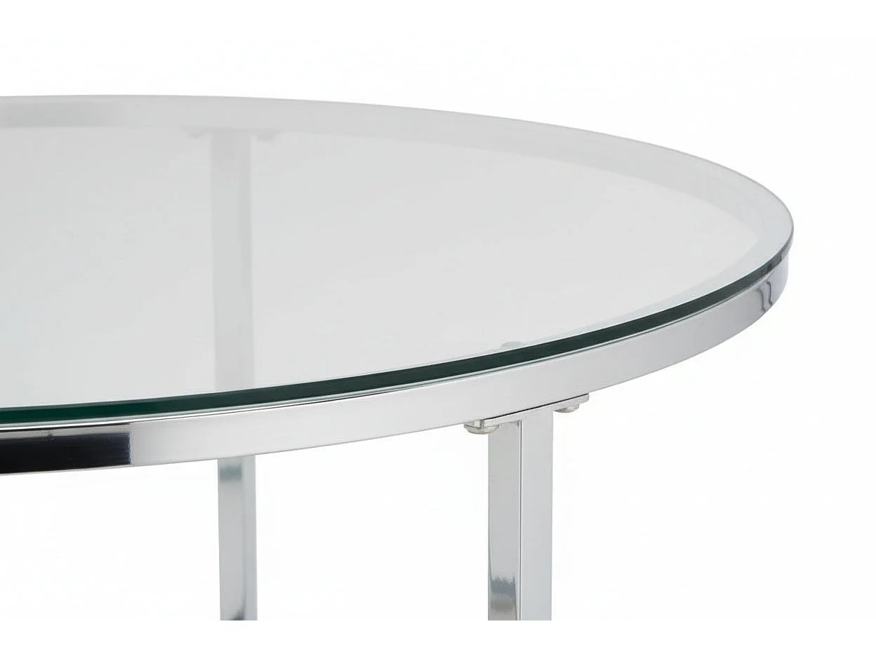 Table Basse LORIE Ronde Plateau Verre Trempé Miroir Structure Métal Chrome D90x45cm