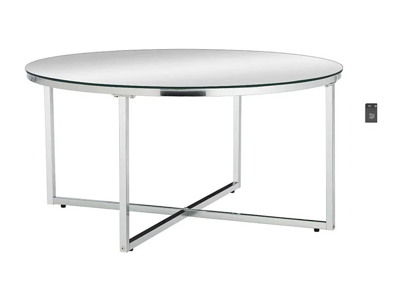 Table Basse LORIE Ronde Plateau Verre Trempé Miroir Structure Métal Chrome D90x45cm