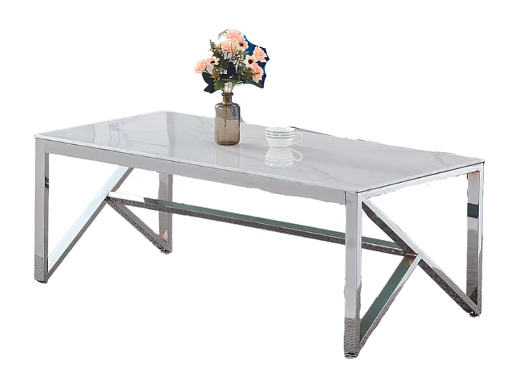 Table Basse MAJESTIQUE Chrome et plateau en verre 120x60x45 cm