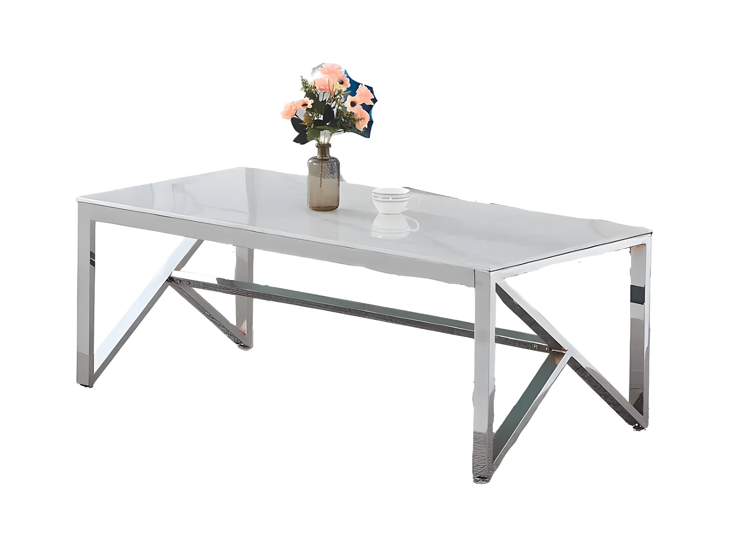 Table Basse MAJESTIQUE Chrome et plateau en verre 120x60x45 cm
