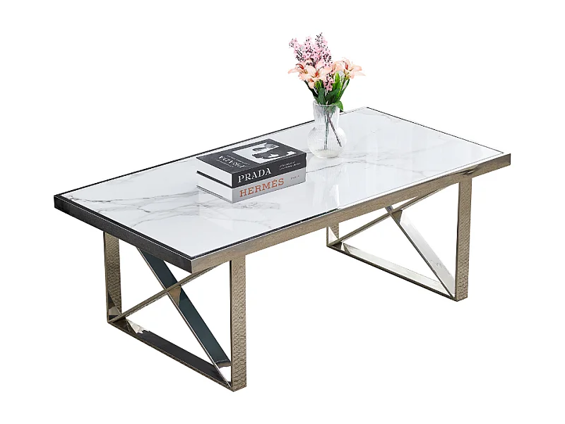 Table Basse LEVANTO – Chrome & Marbre Blanc – 120x60x45 cm