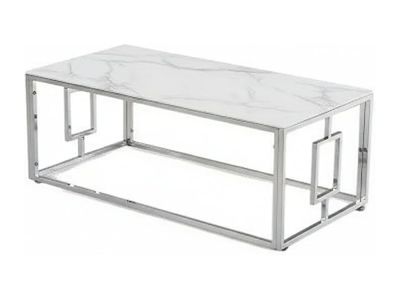 Table basse SOPHIE  pieds Chromé plateau en marbré blanc  120 cm