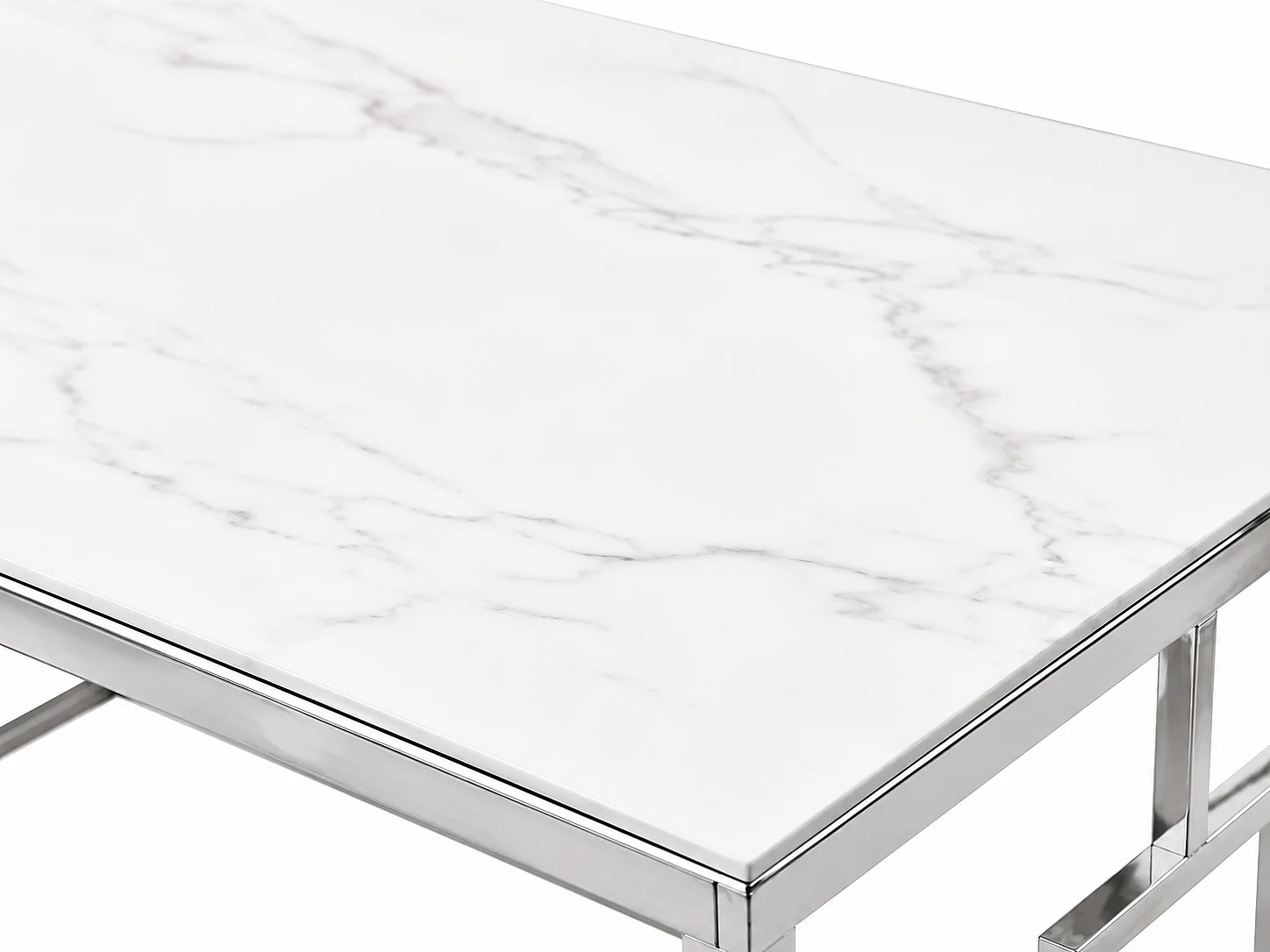Table basse SOPHIE  pieds Chromé plateau en marbré blanc  120 cm