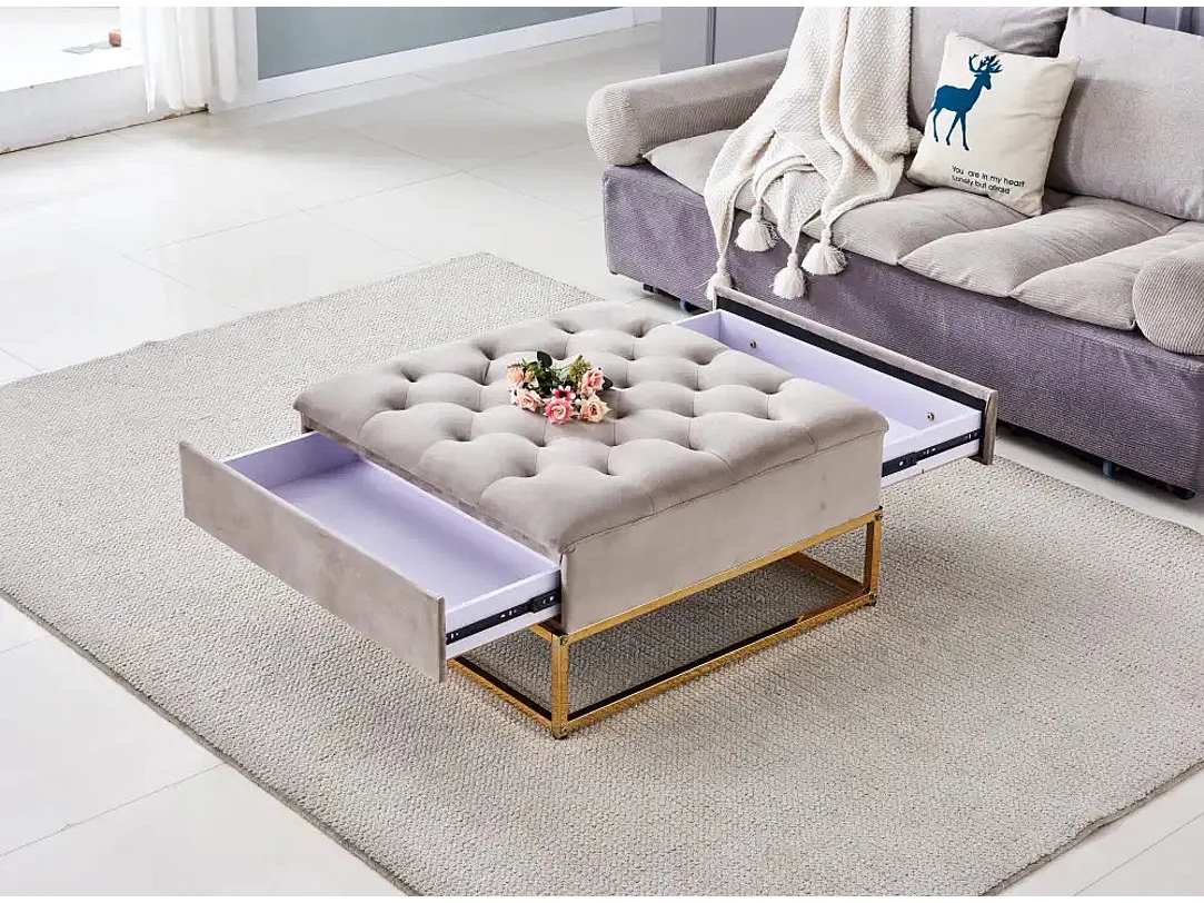 Table Basse rangements TIROIRS plateau velours capitonné