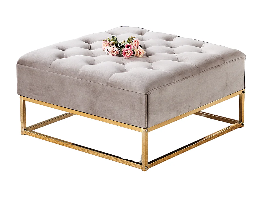 Pouf Coffre TIROIRS Carré Plateau Velours Capitonné Moka 80x80x43cm 2 Tiroirs