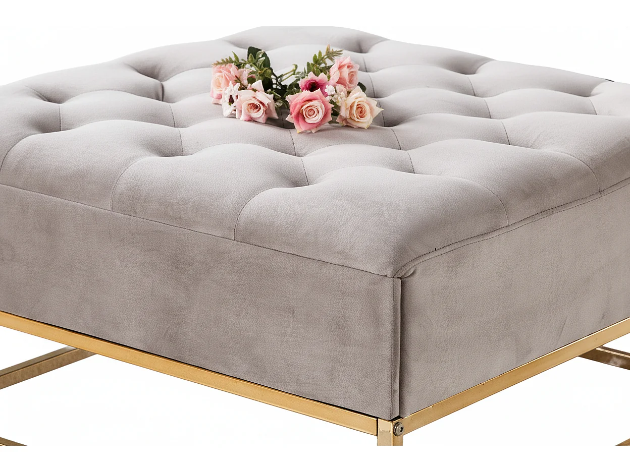 Pouf Coffre TIROIRS Carré Plateau Velours Capitonné Moka 80x80x43cm 2 Tiroirs