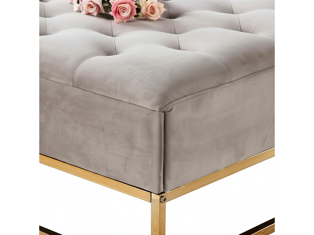 Pouf Coffre TIROIRS Carré Plateau Velours Capitonné Moka 80x80x43cm 2 Tiroirs