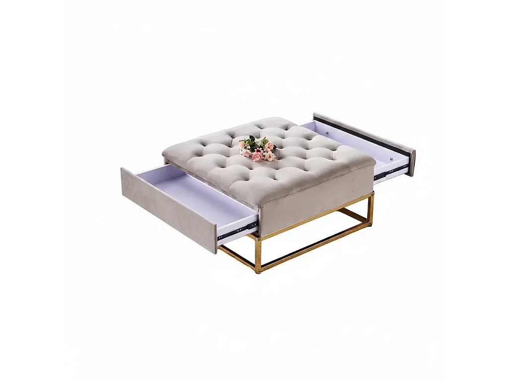 Table basse pouf velours moka 80x80 cm - CAPITONNE