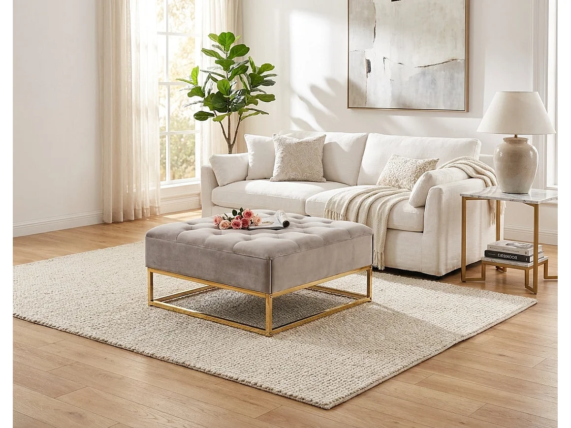 Table basse pouf velours moka 80x80 cm - CAPITONNE