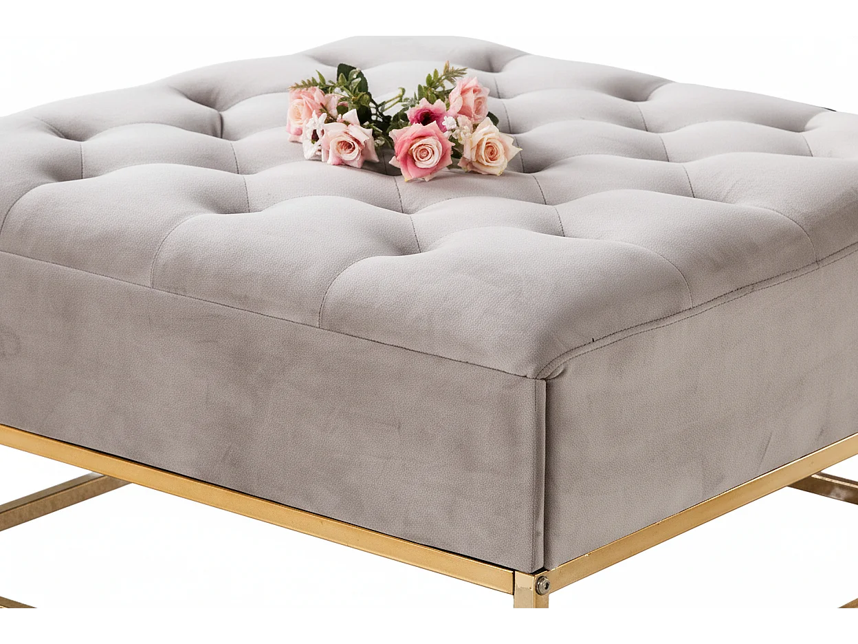 Pouf Coffre TIROIRS Carré Plateau Velour Capitonné Moka 80x80x43cm 2 Tiroir