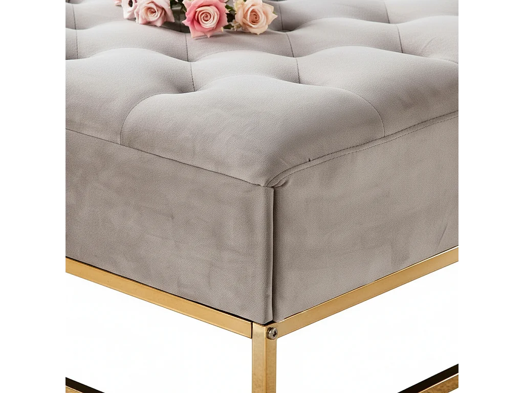 Pouf Coffre TIROIRS Carré Plateau Velour Capitonné Moka 80x80x43cm 2 Tiroir