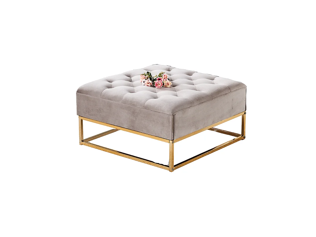 Table basse pouf velours moka 80x80 cm - CAPITONNE
