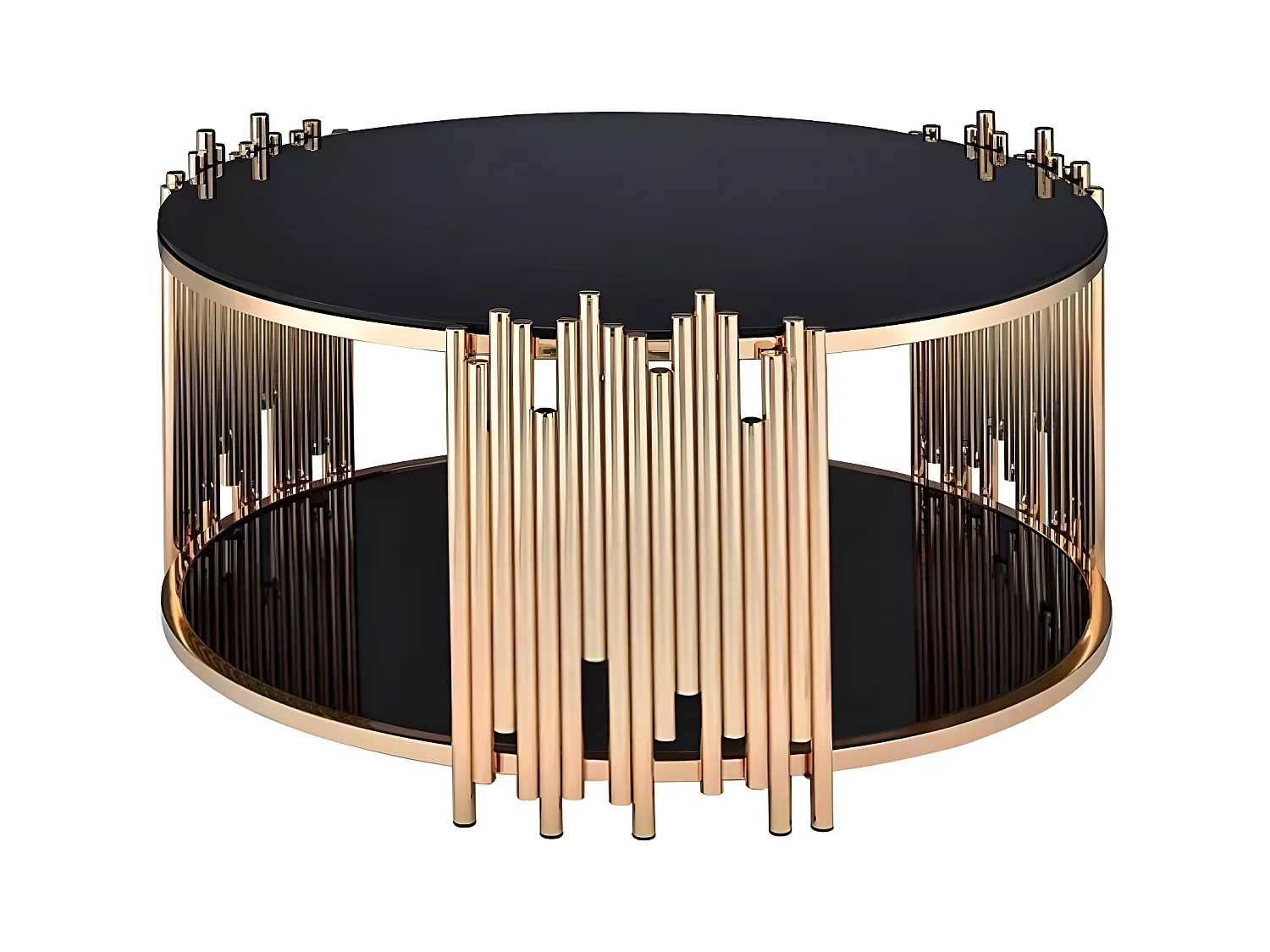 Table basse ronde stick gold verre noir  d90 h45 cm