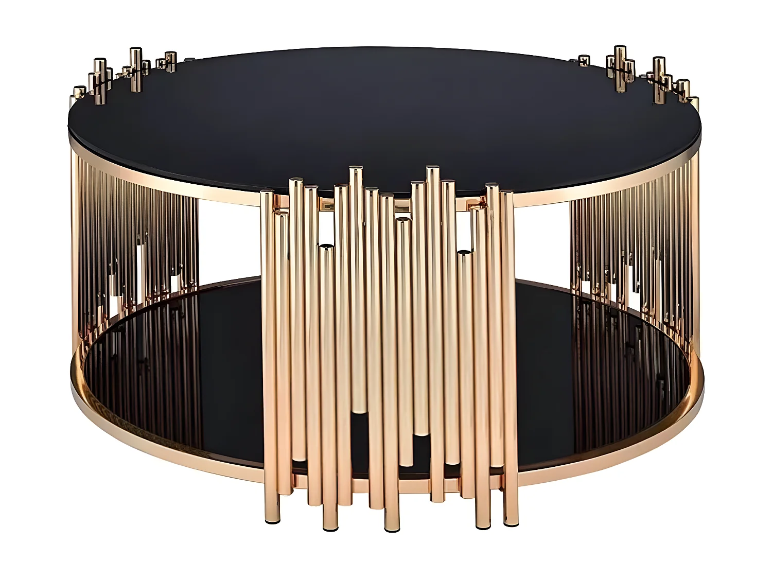 Table basse ronde stick gold verre noir  d90 h45 cm