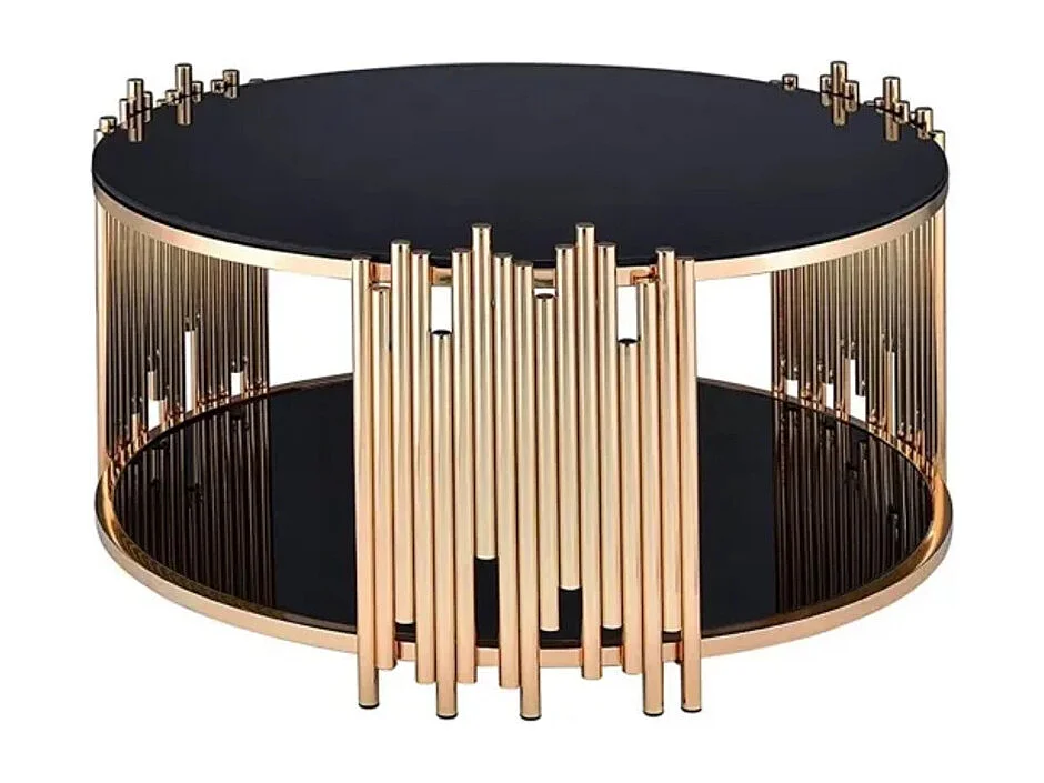 Table Basse ronde STICK Gold et plateau en verre NOIR D90 H45 cm