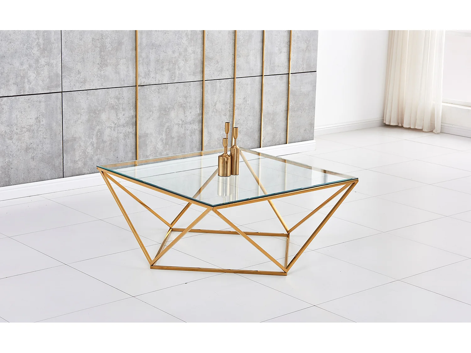 Table Basse ALINA Gold plateau en verre trempé 80x80x45 cm