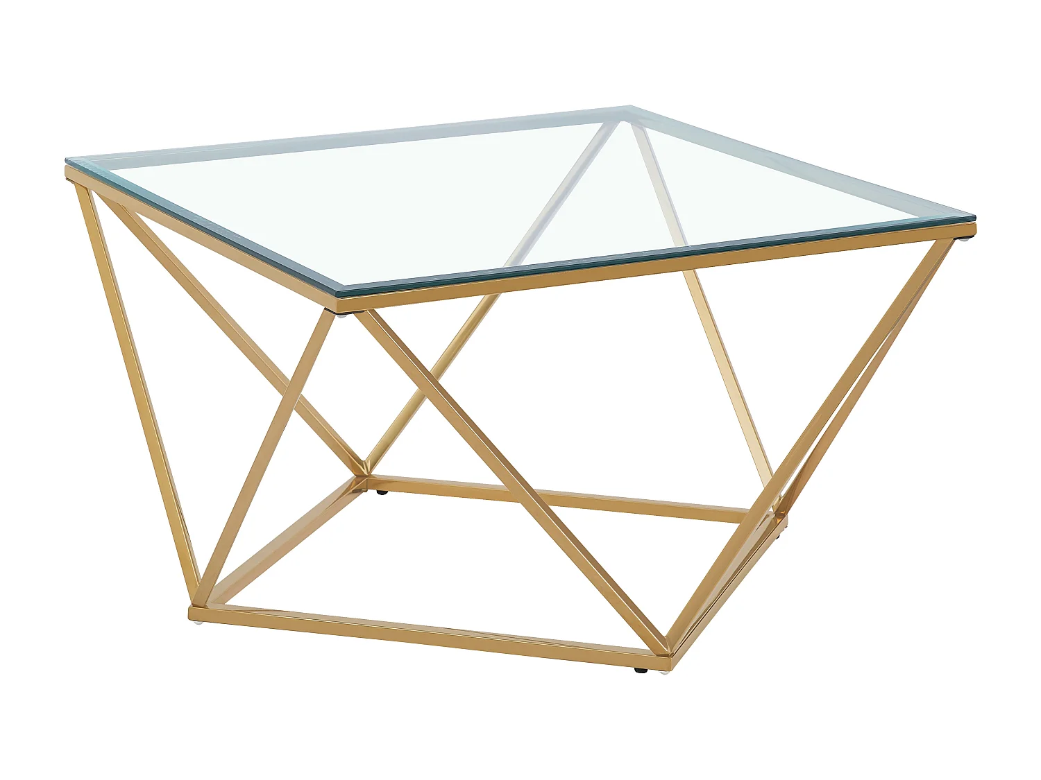 Table Basse ALINA Gold plateau en verre trempé 80x80x45 cm - Transparent
