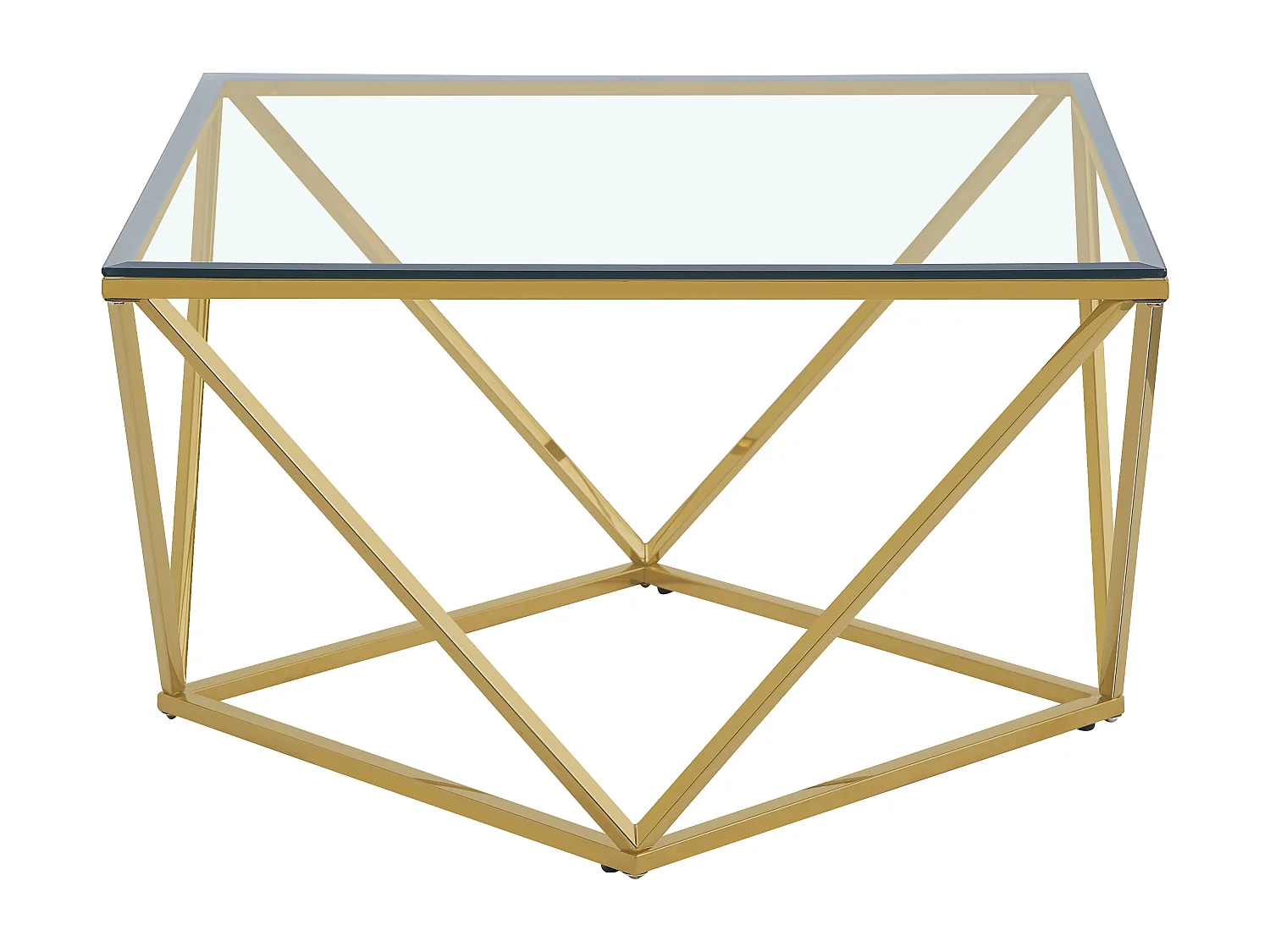 Table Basse ALINA Gold plateau en verre trempé 80x80x45 cm - Transparent