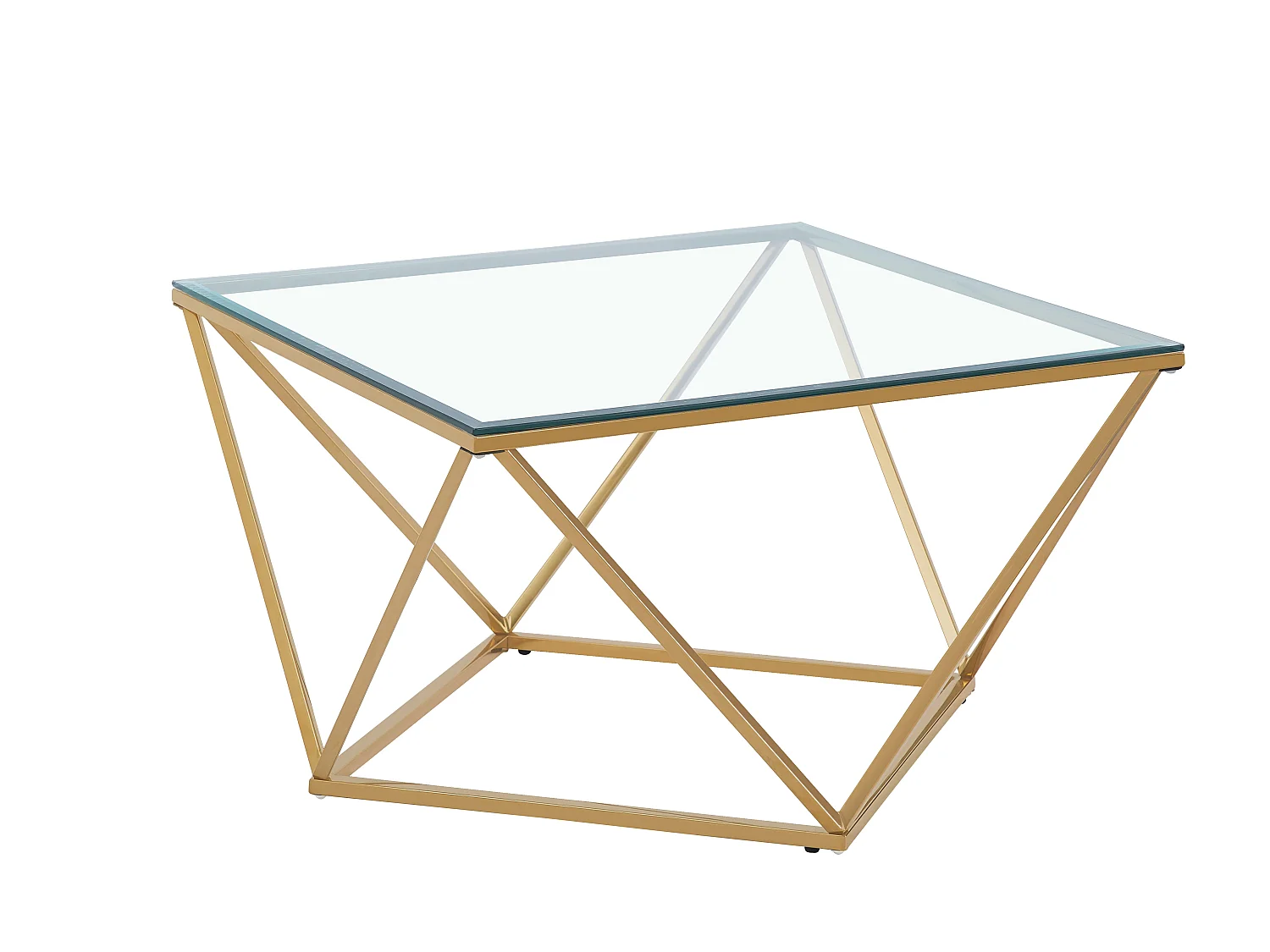 Table Basse ALINA Carrée Plateau Verre Trempé Transparent Pieds Gold 80x80x45cm
