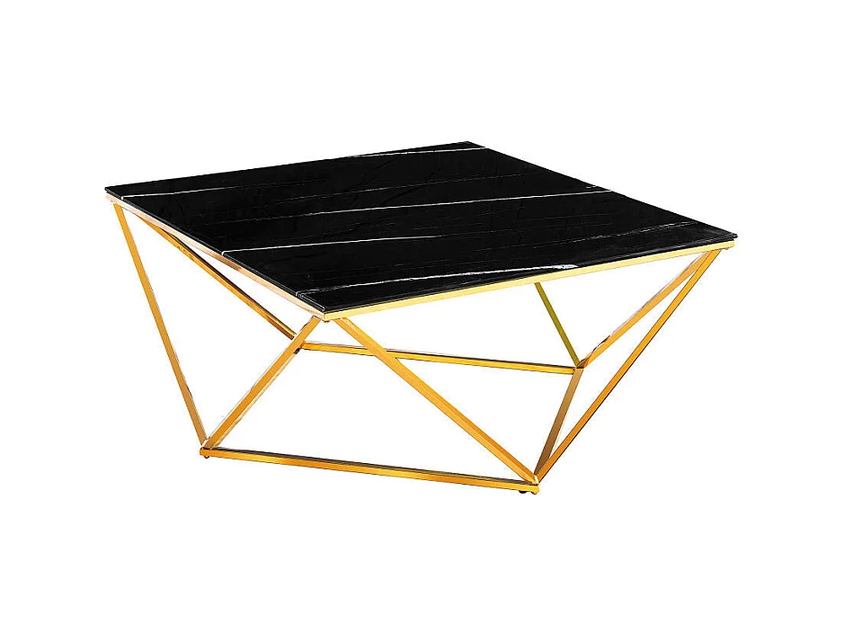 Table Basse ALINA Gold plateau en verre trempé 80x80x45 cm