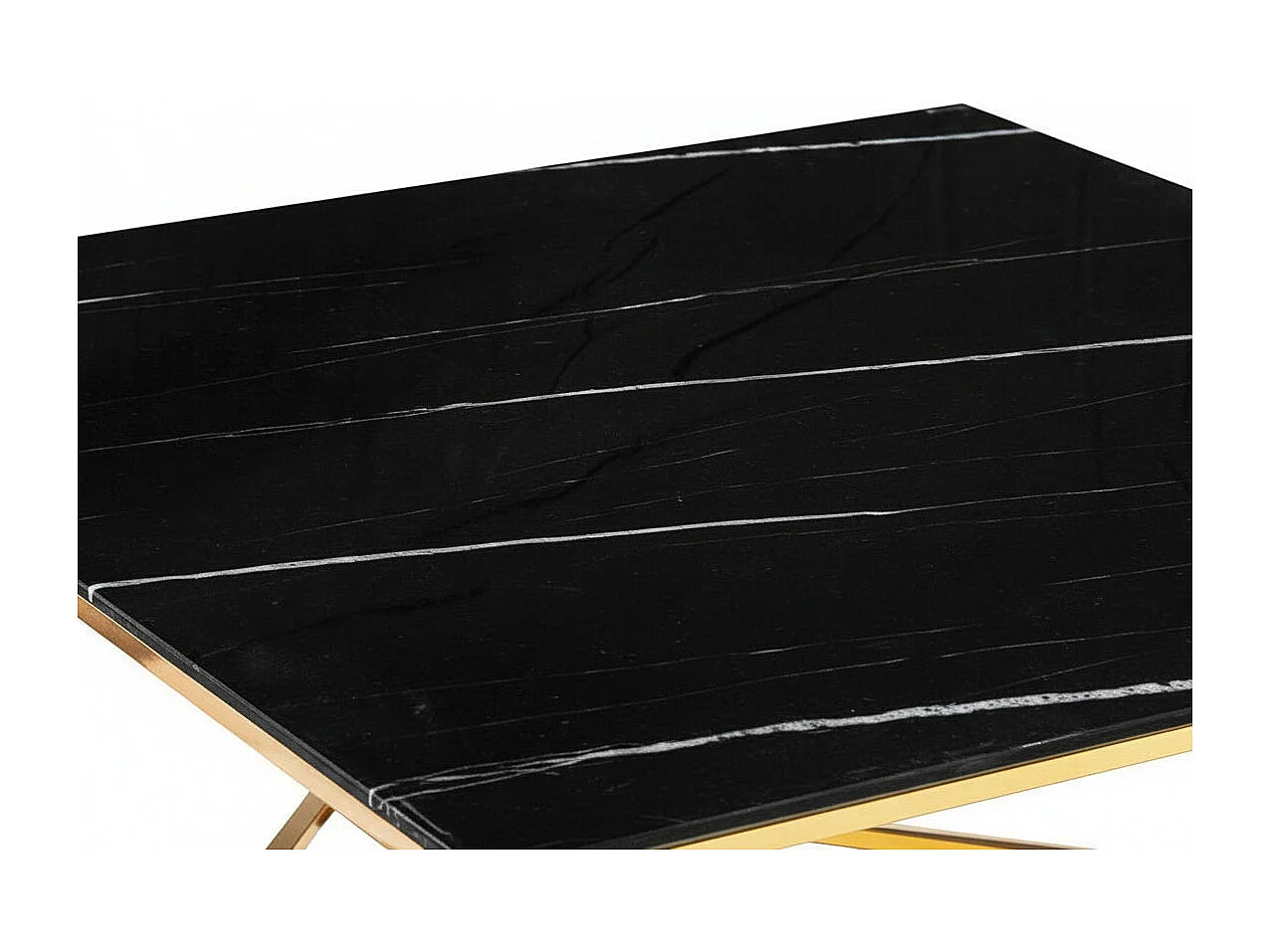 Table Basse ALINA Carrée Plateau Verre Trempé Marbré Noir Pieds Gold 80x80x45cm