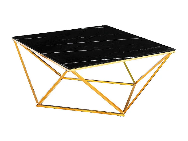 Table Basse ALINA Gold plateau en verre trempé 80x80x45 cm