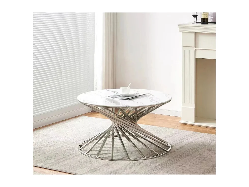 Table basse ronde NAUTILUS chromé plateau verre  D80 cm