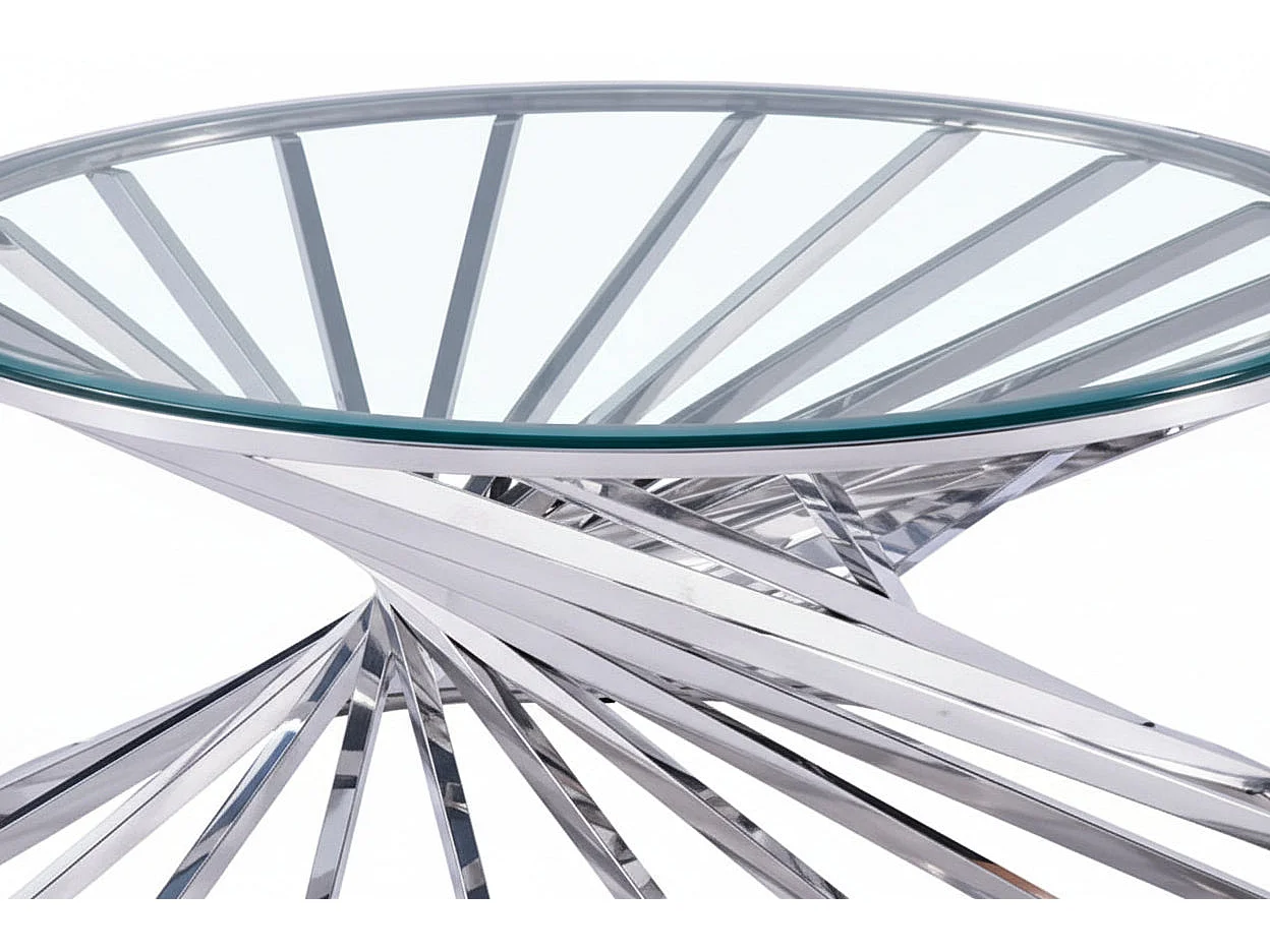 Table Basse NAUTILUS Ronde Plateau Verre Trempé Transparent Pieds Chrome D80x45cm
