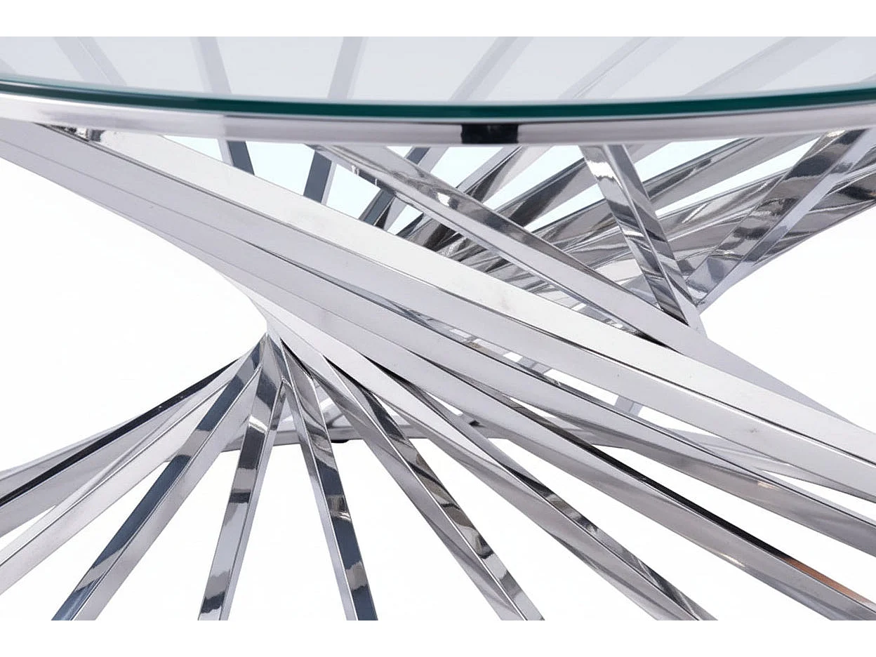 Table Basse NAUTILUS Ronde Plateau Verre Trempé Transparent Pieds Chrome D80x45cm
