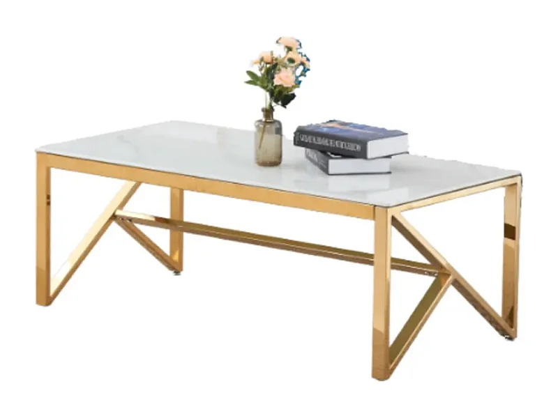 Table Basse MAJESTIQUE Gold et plateau en verre 120x60x45cm