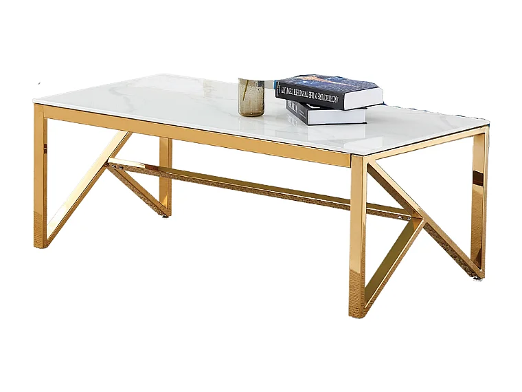 Table Basse MAJESTIQUE Gold et plateau en verre 120x60x45cm