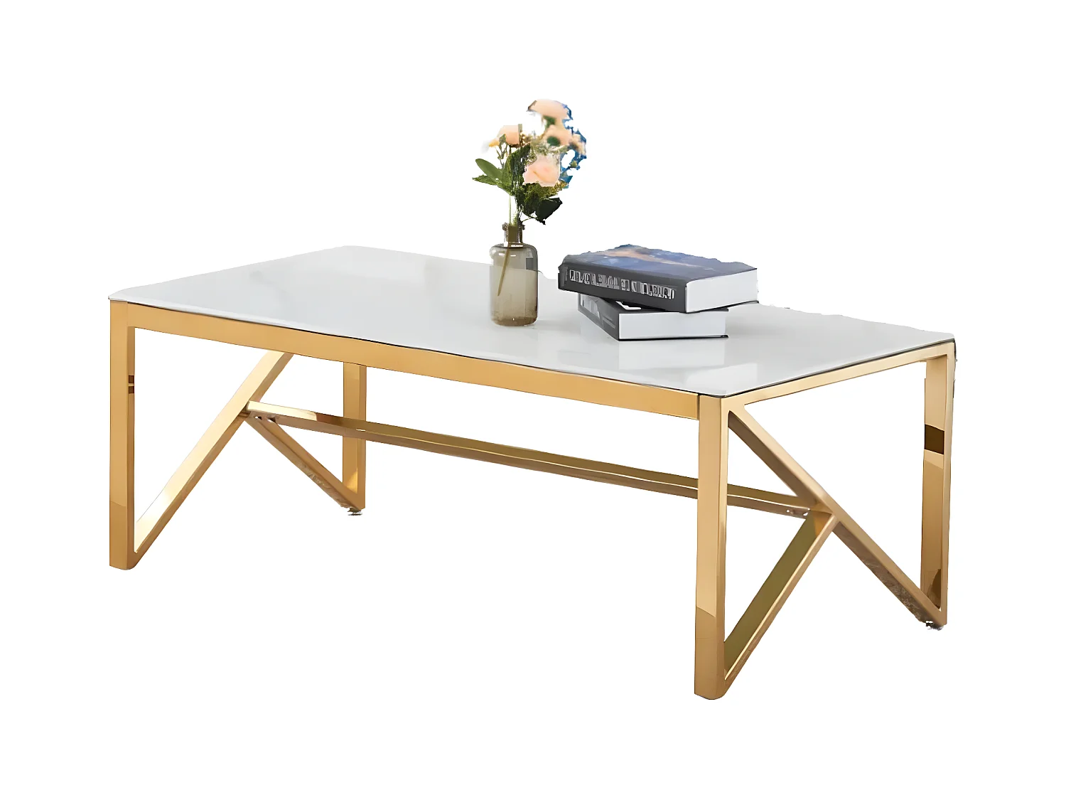 Table Basse MAJESTIQUE Gold et plateau en verre 120x60x45cm